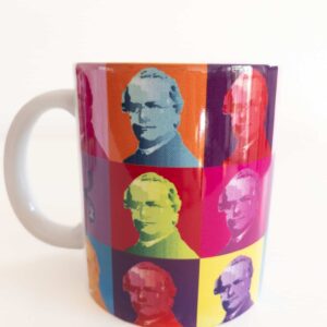 Taza de cerámica con un estampa artística de Gregor Mendel. Estilo PopArt